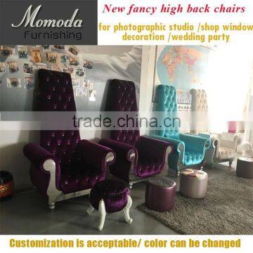 JR040 Wholesale Cheap King and Queen Chairs Antique High Button Back Chairs