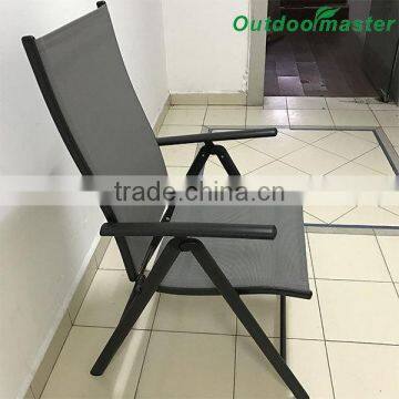 7-Position Adjustable Folding Recliner Teslin Black Aluminum Deck Chair photo-2