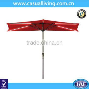 9' Solar Powered LED Strip Lighted Half Patio Garden Umbrella - Red Color