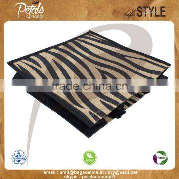 PP Laminated Jute Tote Bag With Padded Rope Handle & With One Color Two Side Zebra Texture Print photo-5