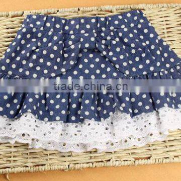 lace trim kids mini cotton skirt /children clothing factory