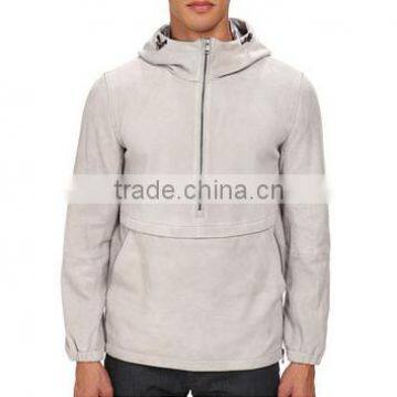 luxurious 100% leather 1/2" zipper leather hoodie