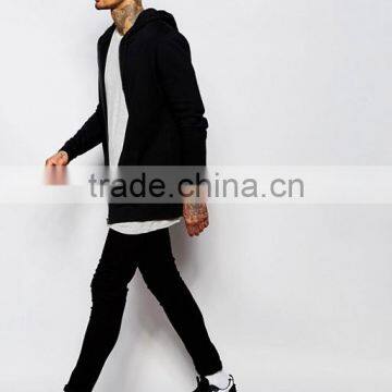 Custom Long Sleeve Pouch Pockets With Hood Longline Black Men's 100% Cotton Casual Comfort Fit Breathable Zipper Up Hoodies photo-4