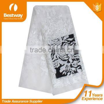 3D Handmade Wedding Dress African French Tulle Lace Fabric With Beads And Stones FL1126 photo-5