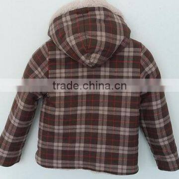 Baby Boys Brown Grid Over Coat With Faux Fur Cap for Winter photo-2