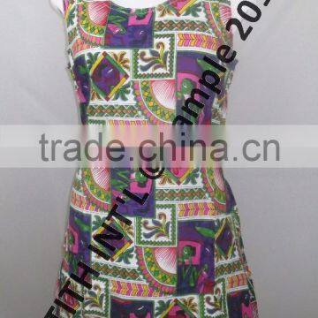 Sleeveless Round Neck Printed Viscose Ladies Dress photo-4