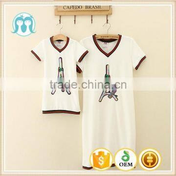 Family clothing Suit Mum And Daughter Summer Beach Style O-Neck Painting T-shirts With Dress Set Girl