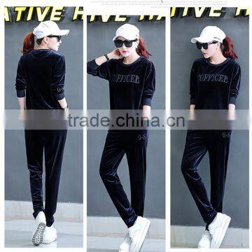 Wholesale Soft touch Crewneck tracksuit Custom Design velvet tracksuits for women