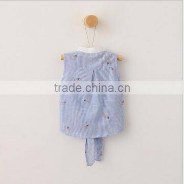 S60470B 2017 Summer New Design Girls Striped Vest Shirt Flower Embroidery Short photo-2