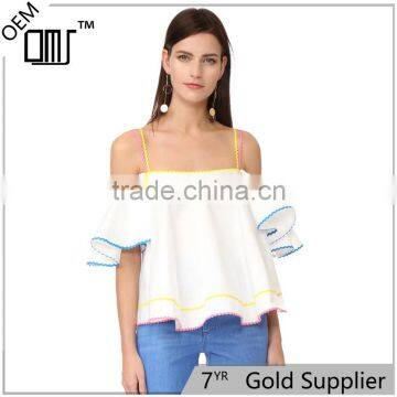 Summer off shoulder short flutter sleeves rickrack latest designer blouses