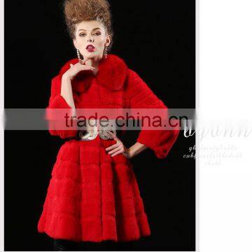 2017 Real Animal Fur Woman Overcoat Knit Rex Rabbit Fur With Fox Fur Collar photo-4
