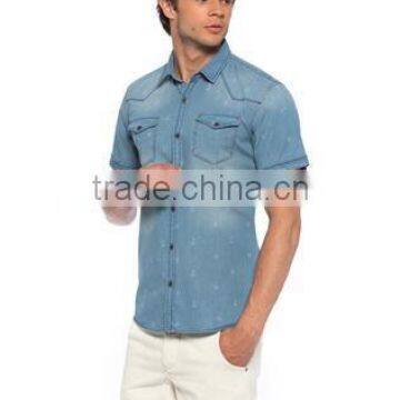 Summer New Style Mens Indigo Skinny Shirt