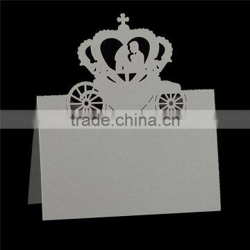 Paper Wedding Party Name Place Card Crown Gray