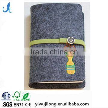 Novel logo custom felt cover with embroidery spiral binding dairy notebook with button