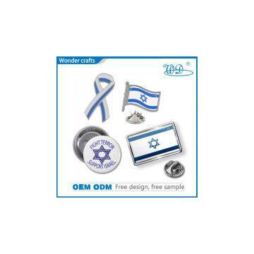 Collectible Pressed Iron Imitational Silver Soft Enamel Ribbon Badge Israel Butterfly Pins