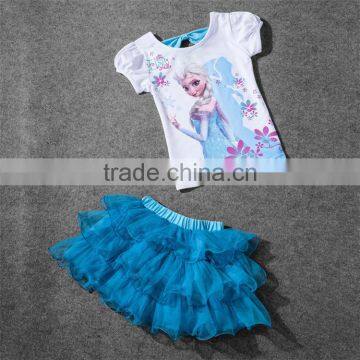 Printing Girl Cotton two sets T-shirt Short skirt hot sale photos girls party dresses