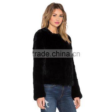 SJ421-01 New Fashion Design New Arrival Black Rex Rabbit Fur Jacket Women Jackets photo-4