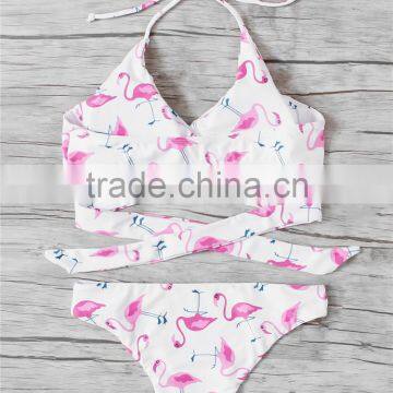 Crossfit High Cut Swimwear Flamingo Vintage Printing Bandage Bikini photo-3