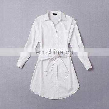 Fashionable White Tie Waist Long Sleeve Women Skirt Shirt