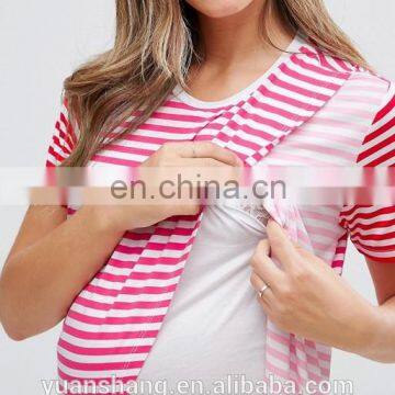 2017 New Design Maternity Nursing T-Shirt With Wrap Overlay In Pink Stripe photo-3