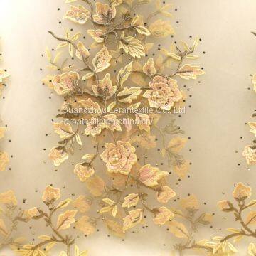 3D Floral Pearl Beaded Ivory Lace Fabric Embroidered Lace for wedding bridal Fabric