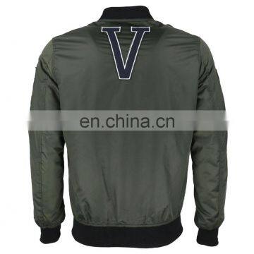Custom Nylon Plain Green Flight Bomber Jacket With Patches photo-3