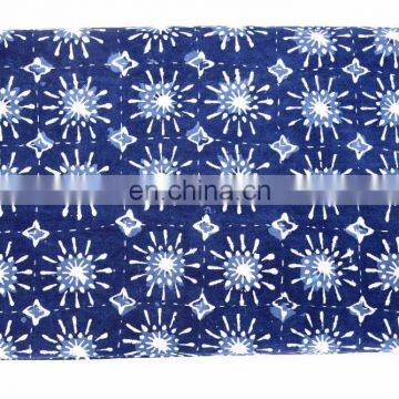 Indian Indigo Blue Abstract Design Kantha Quilt Handmade Bedspread Throw Cotton Queen Size Blanket Patchwork Print photo-2