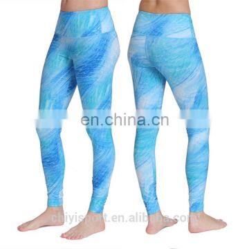 fashion workout fitness sports wear recycled fabric leggings blue print yoga pants