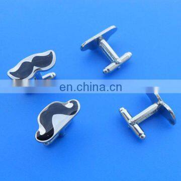 Cute silver enameled mustache design metal cufflinks