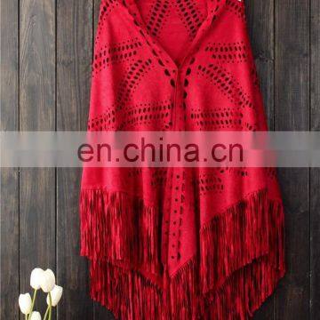 2016 Red Fashion Suede Fabric Shawl Scarf With Fringe Women Custom Tassel Faux Suede Pure Color Shawl