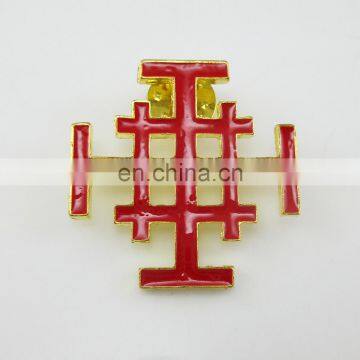 Red Enameled Jerusalem Cross Lapel Pin