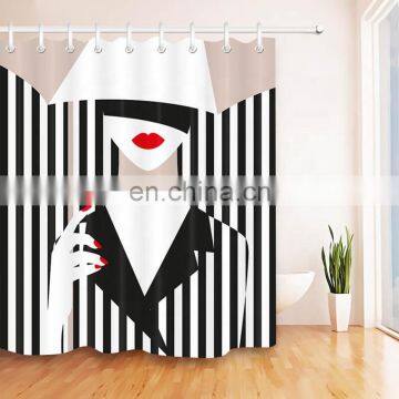 i@home designer black and white polyester shower curtain woman for bathroom