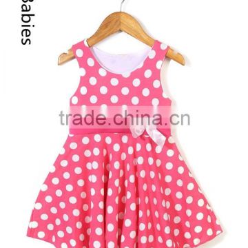 Pretty sleeveless dress design girl polka dot frock dress with bow