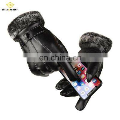 Fashion Men Leather Gloves Wrist Solid Leather Gloves Men's Sheepskin Driving Winter Warm Gloves photo-3