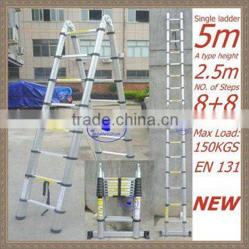 Aluminum 5m=8+8=16 steps telescopic ladder hot selling in ebay With SGS 2012 EN131
