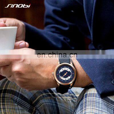 SINOBI Blue Leather Band Wrist Watches S9815G Chronograph Hand Watches Man Hollow Out Pointer Male Watch Montre Homme photo-2