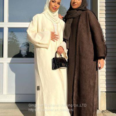 BS-LR532 Womens Embroidered Dubai Style Cardi Robe Muslim Dresses Abaya photo-3