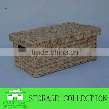 Rectangular Natural Water Hyacinth Woven Storage Box with Lid
