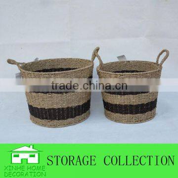 set of 2 round eco-friendly seagrass handwoven rattan laundry basket