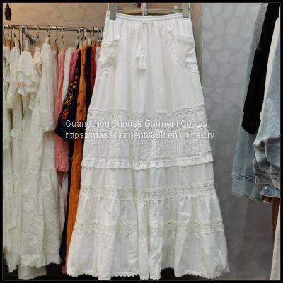 Fairy Lace Stitching Pocket Cotton Skirt~2023 Early Spring New Style European and American Style Sweet A-line Skirt photo-5