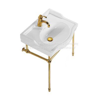 Bathroom 24 Inches Stainless Steel Console Sink With White Rectangle Vitreous China Ceramic Washbasin