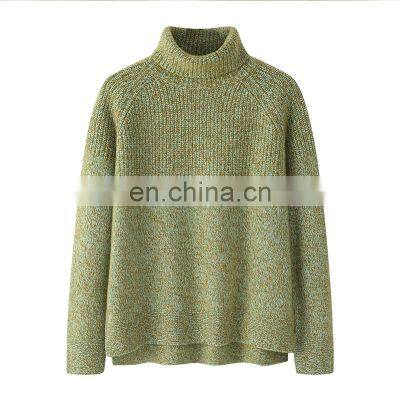 Custom 100% Cashmere Turtleneck Jumper for Women Rib Knitted Oversized Casual Winter Sweater with Logo on Front