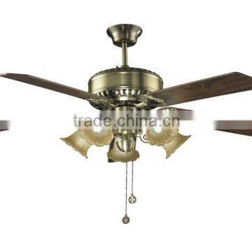 Plywood ceiling fan with tortoise lamp