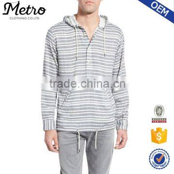 Factory Lightweight Mens Grey And White Stripe Pullover Hoodies