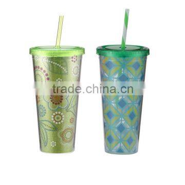 clear plastic travel tumbler with straw and lid