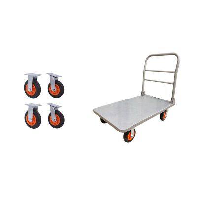 Supply Supermarket Stainless Steel Flat Hand Push Logistics Pull Goods Handling Folding Trolley