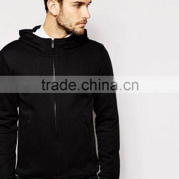 2015 mens custom 100%cotton front zipper black hoodie