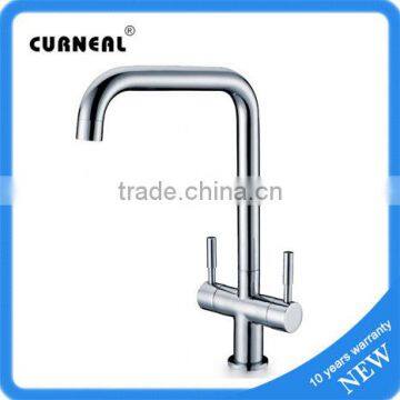 Modern Contemporary Square Swivel Spout Twin Lever Kitchen Sink Mixer Tap Kitchen Faucet