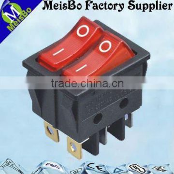 Dual red pole 6 pins mini rocker switches t85