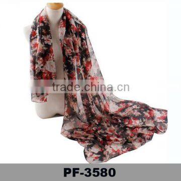 Indian Silk Scarf Cheap Neck Scarf Hijab Wild Fashion Floral Voile Scarf For Young Ladies
